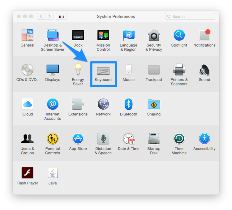 System Preferences, Keyboard Area